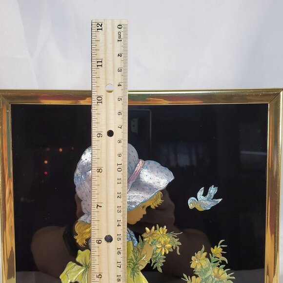 VTG 1951 Holly Hobbie Foiled Picture Tinsel Wall Art With Gold Frame Americana - Picture 9 of 16